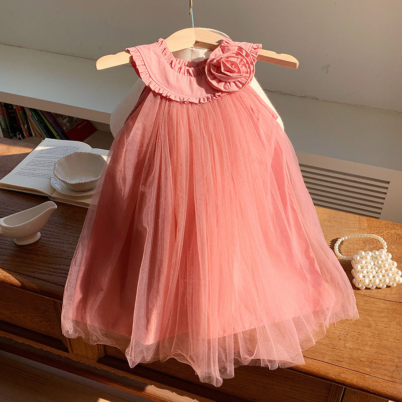 Rosette Charm Sleeveless Tulle Dress