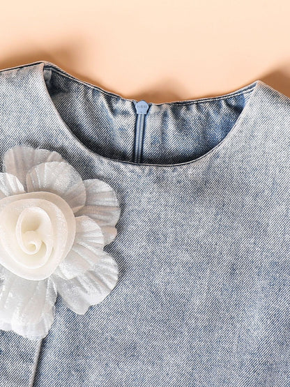 Denim Bloom Dress with Matching Purse