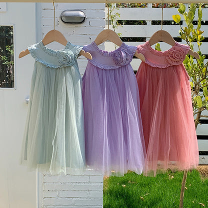 Rosette Charm Sleeveless Tulle Dress