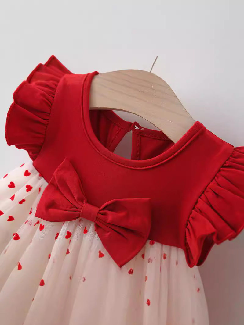 Red Heart Bow Tulle Dress