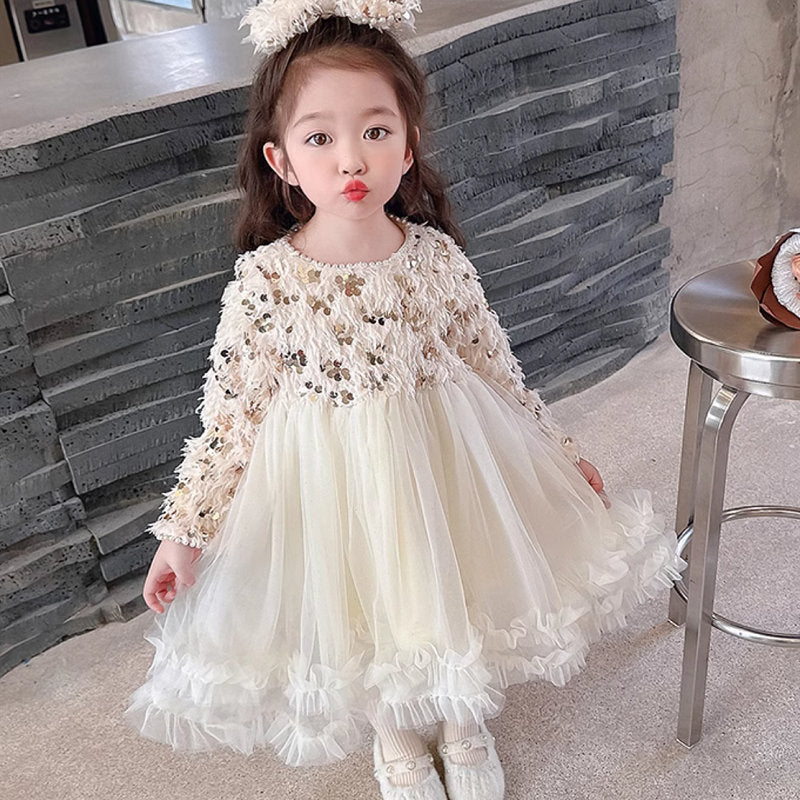 Cream Luxe Sequin Dress