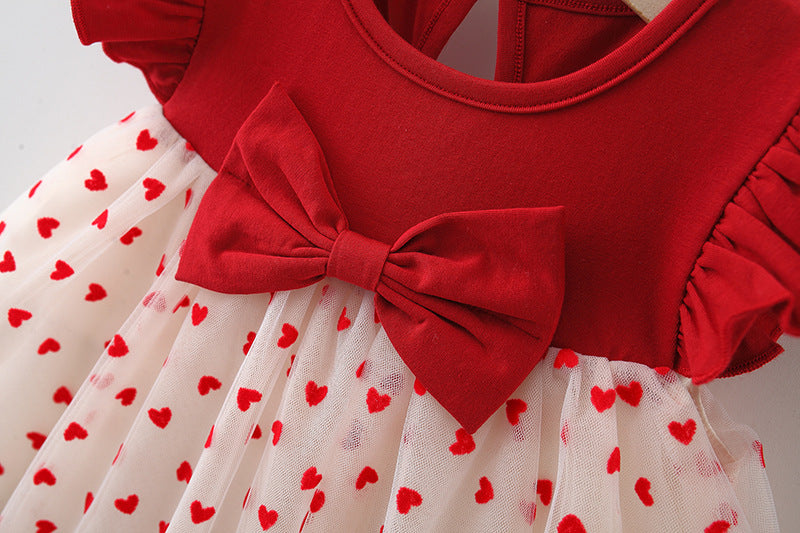 Red Heart Bow Tulle Dress