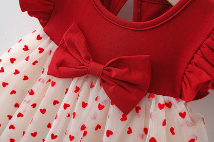 Red Heart Bow Tulle Dress