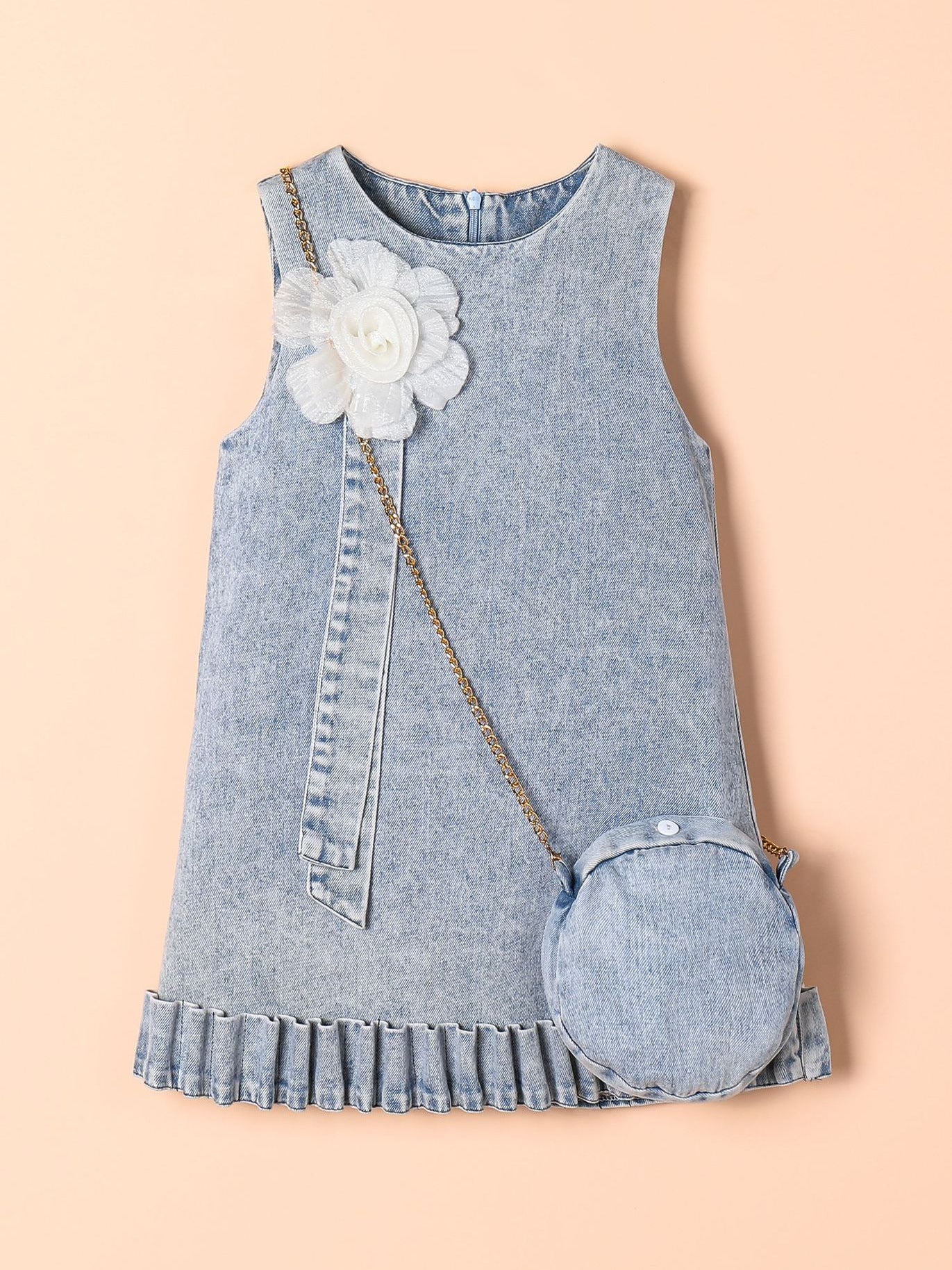 Denim Bloom Dress with Matching Purse