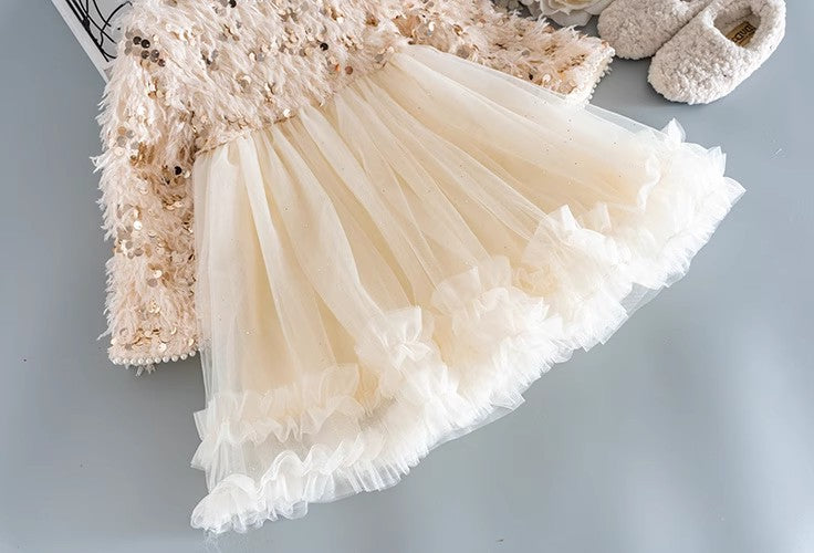 Cream Luxe Sequin Dress