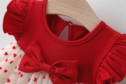 Red Heart Bow Tulle Dress