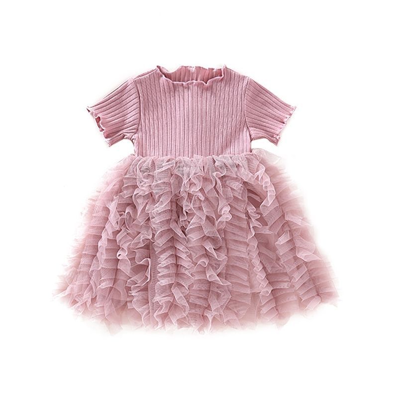 Ribbed Knit Top with Ruffled Tulle Skirt Dress