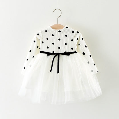 Polka Dot Tulle Dress with Ribbon Accent
