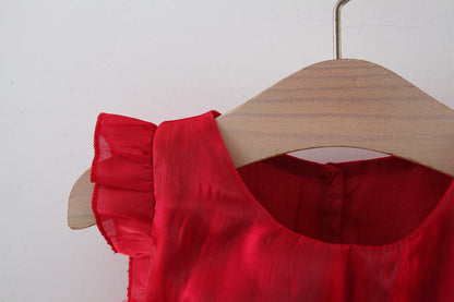 Crimson Pearl Bow Tulle Dress