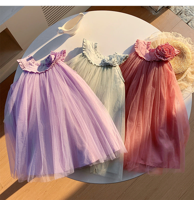 Rosette Charm Sleeveless Tulle Dress