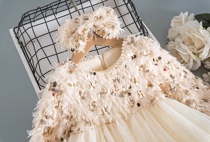 Cream Luxe Sequin Dress