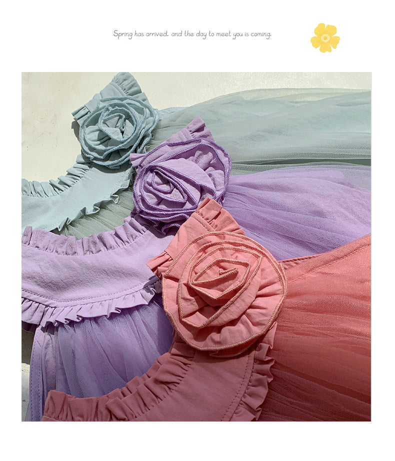 Rosette Charm Sleeveless Tulle Dress