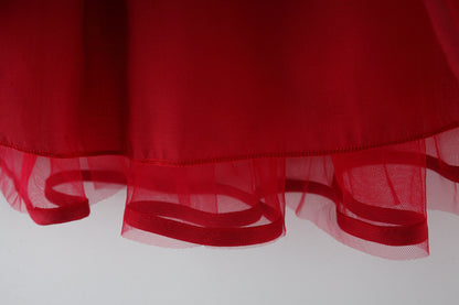 Crimson Pearl Bow Tulle Dress