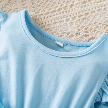 Flutter Sleeve Floral Tulle Dress with Satin Bow