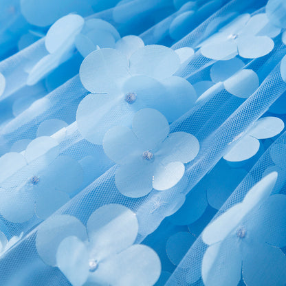 Flutter Sleeve Floral Tulle Dress with Satin Bow